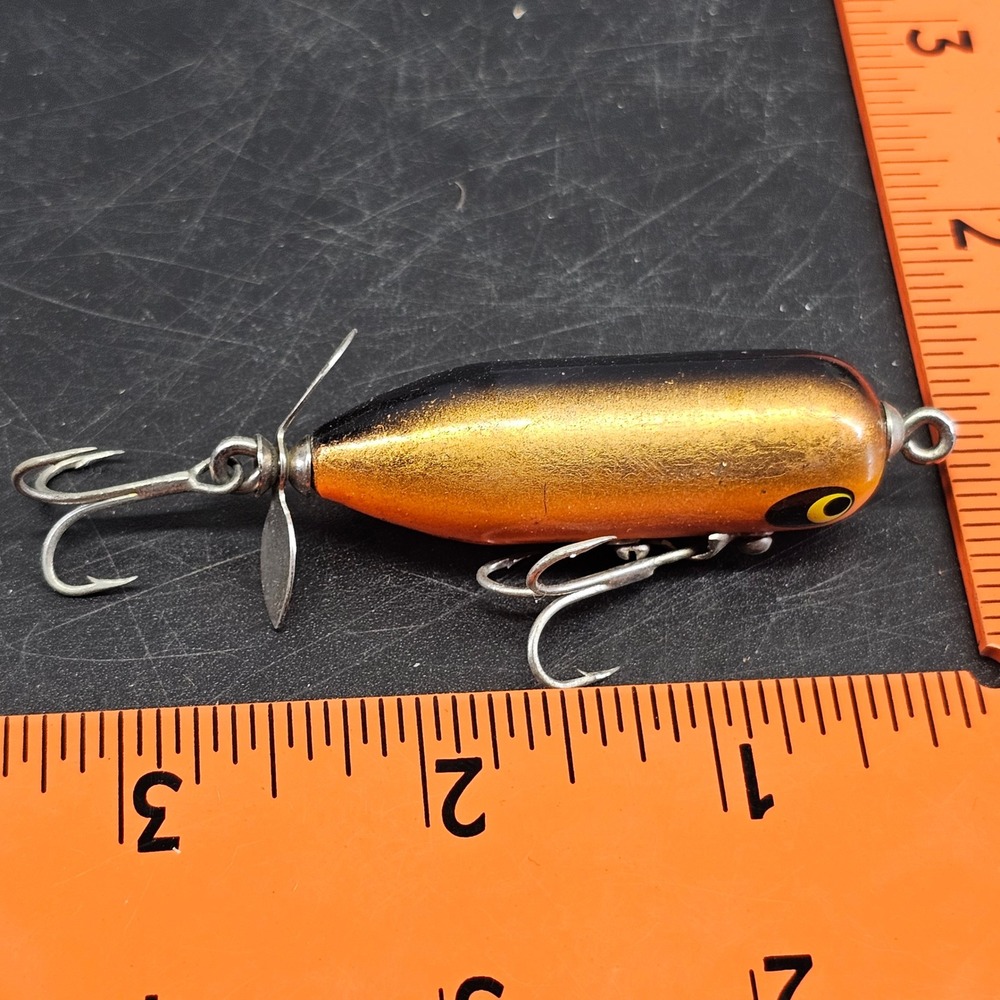 Vintage Torpedo Propeller Topwater Fishing Lure Gold Black 2.5 Inch
